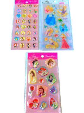 Rare New Disney Princess Jewel Glitter Sticker Bundle Lot 3 Pack